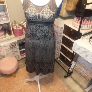 Prana Black and Gray Sleeveless Patterned Midi Dress